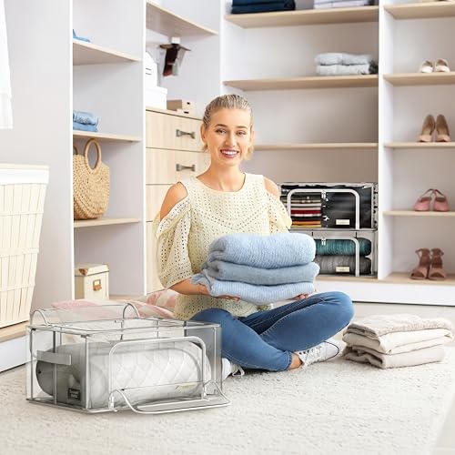 Sorbus Clear Foldable Storage Bins with Metal Frame (Small, 4 Pack) - Image 2