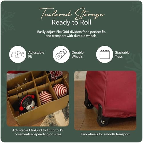 Covermates Rolling Adjustable Ornament Storage Bag, 19.25"W x 13"D x 12.5"H - Image 5