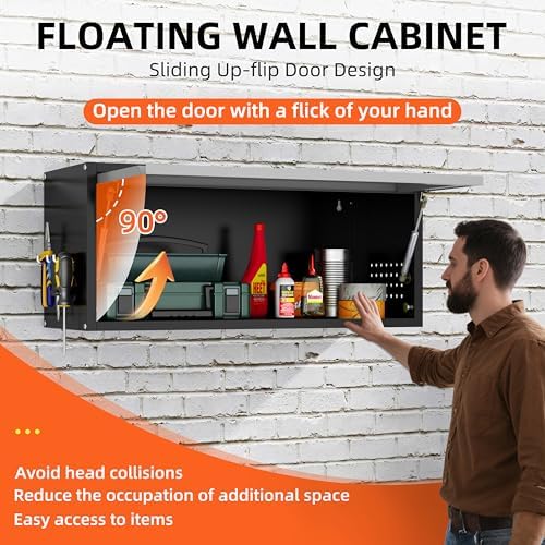 Garage Wall Cabinet, 13.8" H Metal Wall Cabinet with Up-Flip Door - Image 4