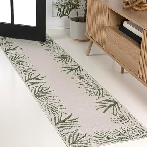 JONATHAN Y Palm Frond Border Indoor Outdoor Runner Rug 2X8 Green/Cream, Isla Coastal Cottage for Backyard, Patio, Porch, Easy-Cleaning, High Traffic, Pet-Friendly, Non-Shedding (TSN207B-28) - Image 3
