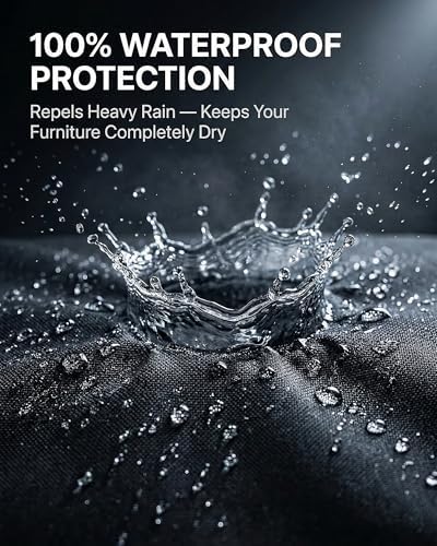 Round Outdoor Patio Furniture Cover, Heavy Duty 600D Waterproof Cover for Table & Chair Set or Sofa Set Covers, Windproof,UV Resistant, All-Season for Backyard,Deck,Garden,110"L x 110"W x 28"H,Black - Image 7