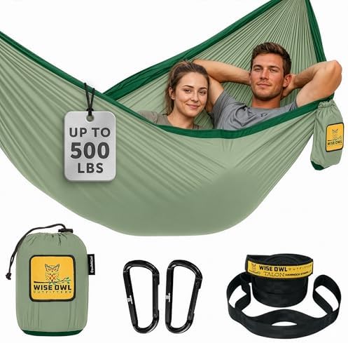 Wise Owl Outfitters Camping Hammock – up to 500lbs Portable Hammock with Tree Straps - Travel, Backpacking, Hiking, Outdoors Camping Gear - Single or Double by WiseOwlOutfitters