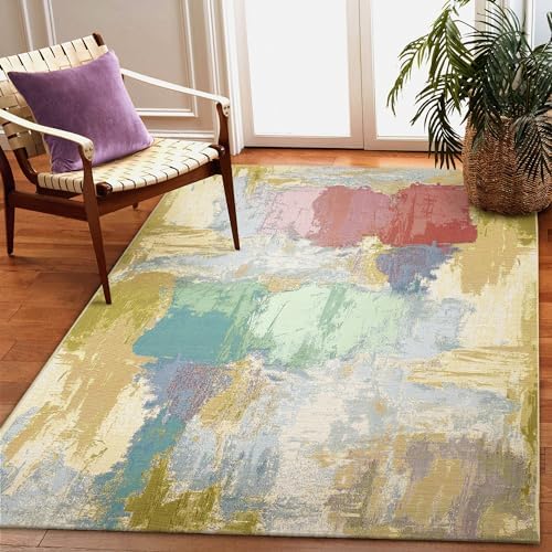 Liora Manne Marina Indoor/Outdoor Power Loomed Synthetic Blend Low Profile Area Rug - Contemporary Graphic Casual Colorful (Watercolor Pastel) (6'6" x 9'4") by LushDecor