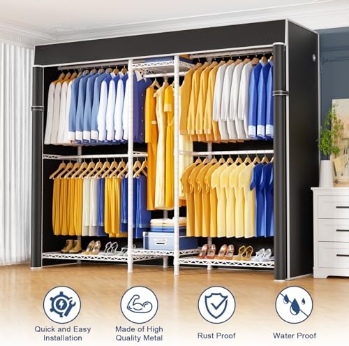 Ulif E12C Pro Heavy Duty Closet Organizer System，Freestanding Clothing Racks for Hanging Clothes，Adjustable Garment Rack 71"W x 16"D x 76.5"H Hold 960lbs，White Clothing Rack with Black Dustproof Cover - Image 5