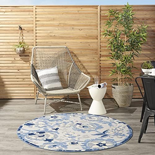 Nourison Home Aloha Blue Grey 4' x Round Area Rug - Easy Clean, Non Shedding, Bed Room, Living Room, Dining Room, Kitchen (4' x Round) by NourisonHome