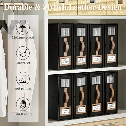 6 Pack Foldable Bed Sheets Set Organizers and Storage(King & Queen Size),Linen Fabric Closet Organizers with Window,Folding Bedding Storage Box for Bedsheets and Pillow Cube Organizer-Black - Image 5
