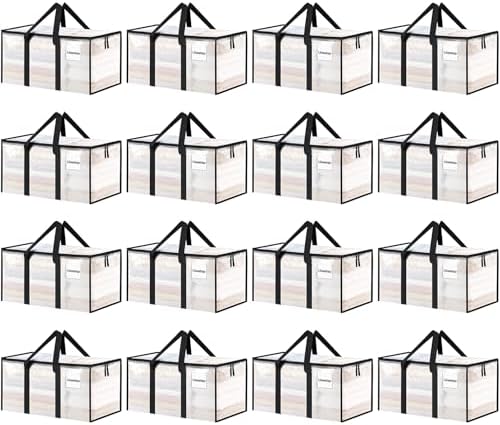 16 Pack Extra Large Clothes Storage Bins with Lids, Moving Bags, Clear by ukeetap