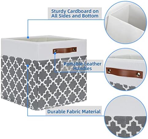 Temary Cube Storage Bins 13x13 - 4 Pack Cube Storage Bins for Shelf with Handles (Grey Lattice) - Image 3