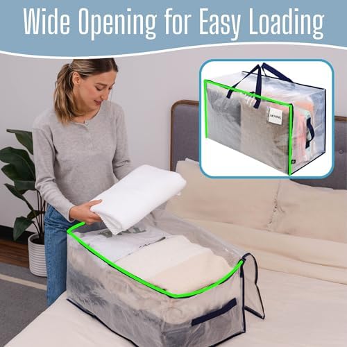 VENO 8 Pack Clear Extra Large Moving Bags & Storage Totes, Heavy Duty Organizer with Reinforced Handles & Strong Zippers for Clothes, College Dorm Essentials, Moving Supplies - Image 2
