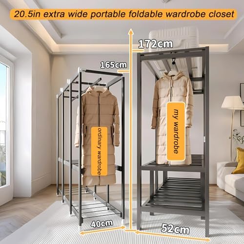 49.2in Portable Wardrobe Closet with Cover for Hanging Clothes - Image 3