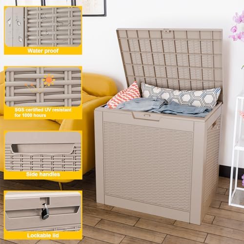 Vixzen 31 Gallon Deck Boxes Outdoor Waterproof, Resin Lockable Storage Box for Patio Cushions Storage Furniture, Garden Tools, Pool Supplies, Weatherproof and UV Resistant (Grey, 31 Gallon) - Image 2