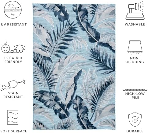 SAFAVIEH Washable Rug Outdoor Cabana Collection - 5'1" Square, Aqua & Navy, Non-Shedding & Easy to Clean, Ideal for Patio, Backyard, Mudroom (CBN452J) - Image 5