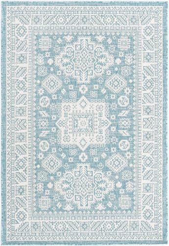 Rugs.com - Outdoor Aztec Rug – 4' 1 x 6' 1 Aqua Indoor/Outdoor Rug – Washable and Stain-Resistant Flatweave for Patios, Decks, and Porches - Image 3
