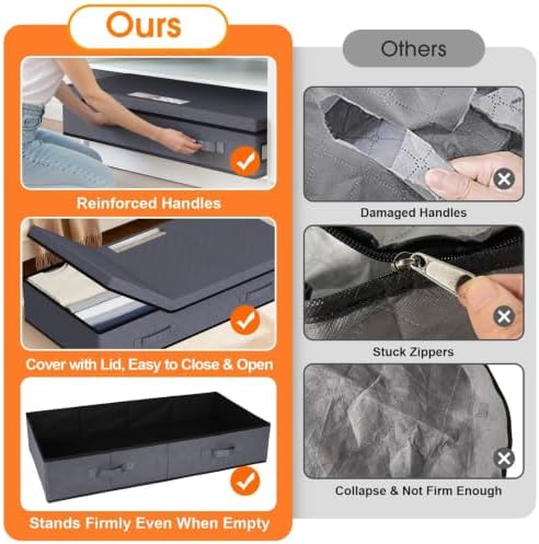 StoreHappily Under Bed Storage Containers with Lids, 3 Pack Foldable Grey - Image 3