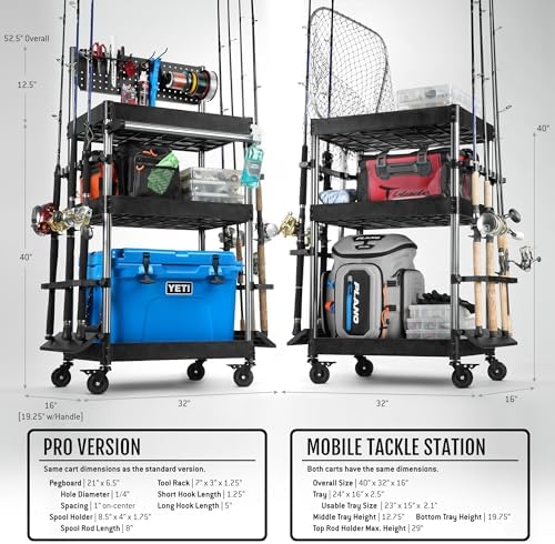 Savior Equipment Mobile Tackle Station 16 Fishing Rod Holder Cart w/Wheels, Adjustable Rack For Different Rod & Reel, 3-Level Fishing Gear Storage Pole Organizer For Garage Home Indoor Use, Black - Image 6