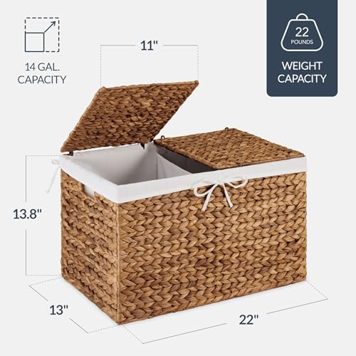 Best Choice Products Wicker Storage Basket W/ 2 Separate Lids, Rattan Woven 17.2 Gallon (65L) Basket, Foldable, Removable Washable Liner Bags for Toys, Linens, Blankets, & Laundry - Chestnut - Image 2