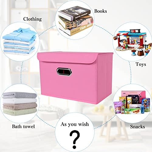 STOREONE Fabric Storage Cube Bins Foldable Organizer Container Collapsible Basket with Lids and Metal Handles, for Home, Bedroom, Closet 8 Pcs (Pink) - Image 3