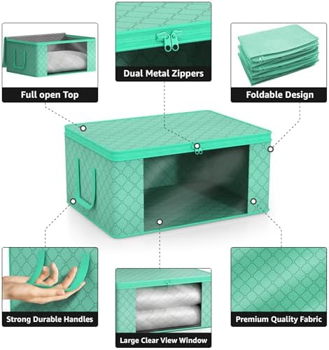 Sorbus Medium Clothes Storage Bags - Foldable Blanket Storage Bins for Organizing Bedroom, Closet, Clothing, Comforter, Organization with Clear Window, Lids and Carry Handles - Set of 8 | Carry handles and fabric construction support foldable bins with... - Image 6