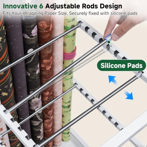 Aquzee Wrapping Paper Storage, Adjustable Gift Wrap Station with Drawer - Image 4