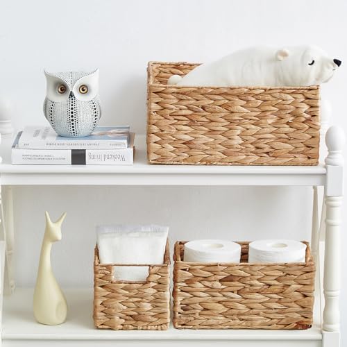 Vagusicc Wicker Basket, 3-Pack Water Hyacinth Wicker Storage Basket with Handles, Storage Baskets for Organizing, Large Hyacinth Storage Baskets for Shelves with Liner (Water Hyacinth Baskets Set) - Image 6