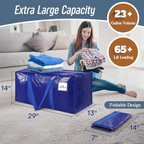 12 Pack Extra Heavy Duty Large Moving Bags with Strong Zipper, Blue - Image 3