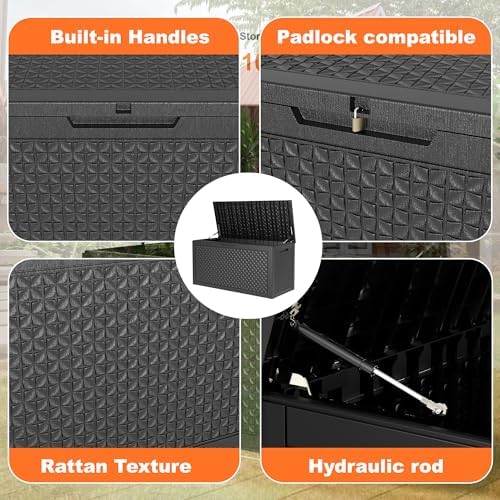 Vixzen 100 Gallon Deck Boxes Outdoor Waterproof, Lockbale Outdoor Storage Box for Patio Cushions Storage Furniture, Garden Tools, Pool Supplies, Weatherproof and UV Resistant (Black, 100 Gallon) - Image 5
