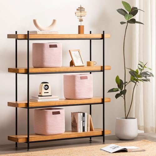 Dreamcountry 13x13 Cube Storage Bins, Storage Cubes with Handles, 4 Pack Cotton Rope Basket for Shelves, Cube Storage Organizer forToys, Book, Clothes, Home, Office, Nursery, Pink - Image 3