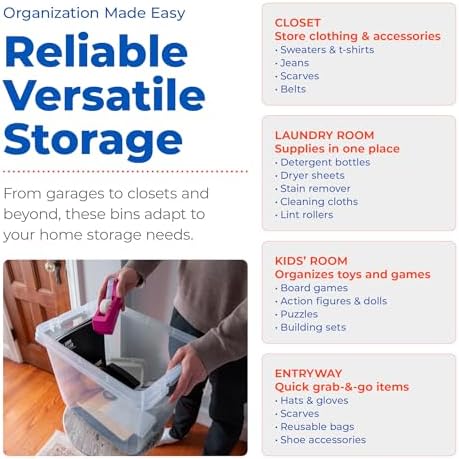 Hefty 32 Qt Hi-Rise Storage Bin with Lid, Stackable Plastic Storage Container, Organizer for Home, Garage & Closet, 6 Pack, Gray - Image 6