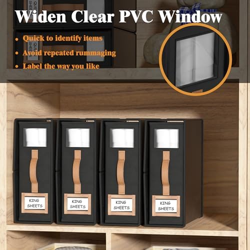 8 Pack Foldable Bed Sheets Set Organizers and Storage(King & Queen Size),Linen Fabric Closet Organizers with Window,Folding Bedding Storage Box for Bedsheets and Pillow Cube Organizer-Black - Image 4