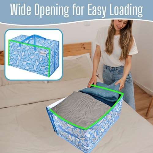 VENO 8 Pack Extra Large Heavy Duty Moving Bags with Wide Opening & Reinforced Handles, Reusable Storage Tote Bags with Strong Zippers for Clothes, College Dorm Essentials & Moving Supplies - Image 2