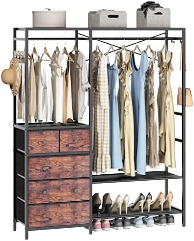 Freestanding Clothes Rack with 5 Drawers & 4 Storage Shelves,2 Hanging Rods - Image 2