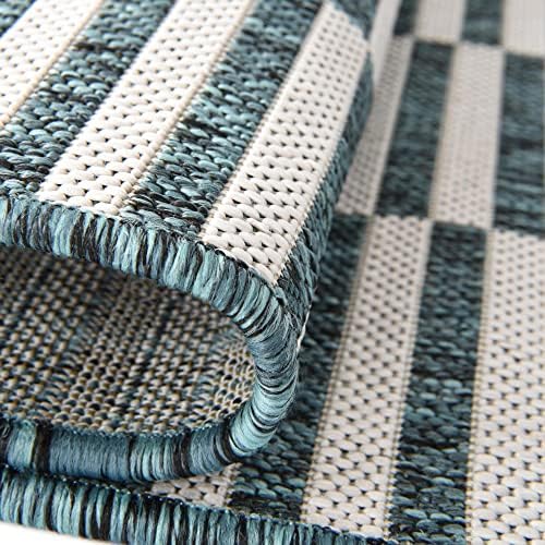 Unique Loom Outdoor Striped Collection Area Rug - Striped (2' x 6' 1" Runner, Teal/Ivory) - Image 4