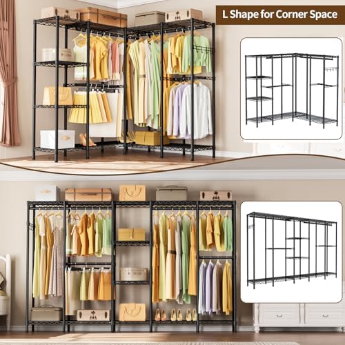 Golpart Heavy Duty Clothes Rack Metal Wardrobe with Adjustable Wire Shelves - Image 6