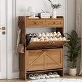 Shoe Cabinet with 2 Flip Drawers & 2 Top Drawers, 43" Tall Freestanding Narrow Wooden Shoe Storage Organizer for Entryway, Hidden Slim Shoe Rack for Front Door Entrance, Hallway, Living Room, Walnut by Xixini