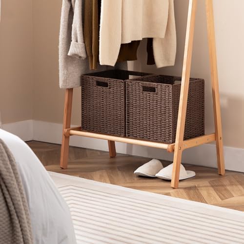 UBBCARE 3 Pack Wicker Basket, 11L×11H×10.5W inch Woven Paper Rope Storage Baskets for Shelves, Foldable Cube Storage bin with Handle, Storage Basket for Organizing & Decor, Brown - Image 6