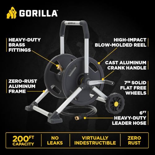 Gorilla GRS-200H Aluminum Garden Hose Reel, 200 Ft, No-Leak Brass Fittings - Image 2