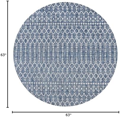 Eyely Moroccan Woven Round Rug 5 Ft Navy/Light Gray, Indoor Outdoor Rug - Image 2