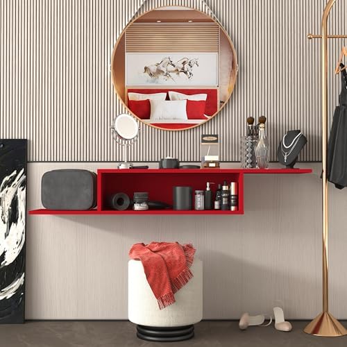 Atelier Mobili Floating TV Stand for Up to 65 Inch TVs – Wall Mounted Floating Shelf for Under TV, Entryway Organizer & Bedroom Vanity – Multi-Purpose Storage & Display Console (Red, 57INCH) - Image 3