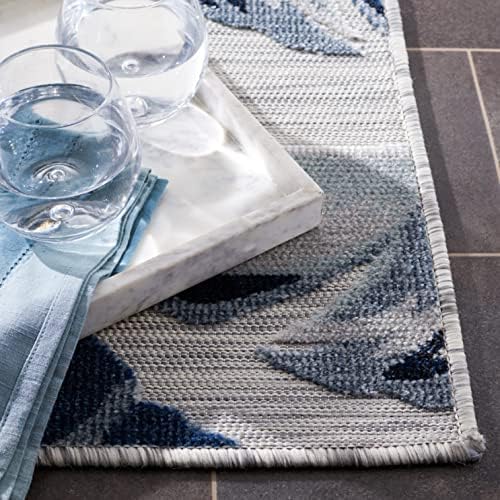 SAFAVIEH Washable Rug Outdoor Cabana Collection - 6'5" Square, Grey & Navy, Non-Shedding & Easy to Clean, Ideal for Patio, Backyard, Mudroom (CBN452N) - Image 6