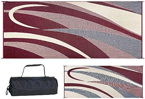 Stylish Camping Reversible Graphic Patio Mat - 8' x 20', Burgundy/Black by StylishCamping