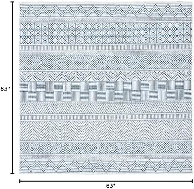 SAFAVIEH Washable Rug Outdoor Courtyard Collection - 5'3" Square, Ivory & Navy, Non-Shedding & Easy Cleaning, Ideal for Patio, Backyard, Mudroom (CY8196-53412) - Image 6