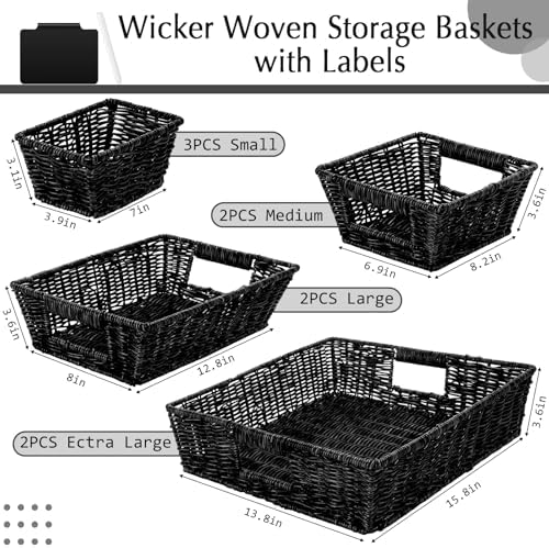 Marsui 9 Pcs Wicker Storage Baskets for Pantry Organization with Handle Labels Handwoven Multi-size Brown Small Organizer Baskets Storage Bins Container for Shelves Closet Toilet Christmas Holiday - Image 2