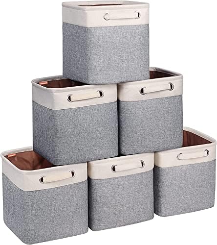 Cube Storage Bins 10.5” x 10.5 x 11” Cloth Baskets for Storage with Handles Storage bins for Shelf, Closet, Office Organizer, Set of 6 by Kntiwiwo