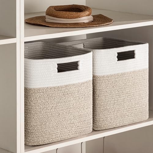UBBCARE Set of 4 Storage Cubes-11 X 10.5 X 10.5 In, Cotton Rope Basket for Shelves, Toys, Book, Cube Storage Bin with Handles, Woven Storage Basket for Organizing, White/Brown - Image 6