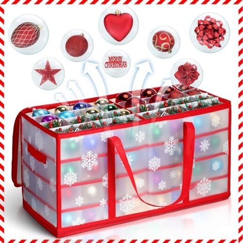 Hosuly 2 Pcs Plastic Christmas Ornaments Storage Box with Dividers, Zippers, 8 Trays,128 Slots, Christmas Storage Containers Xmas Ornaments Organizer for Holiday Balls Ornaments(Snowflake) - Image 6