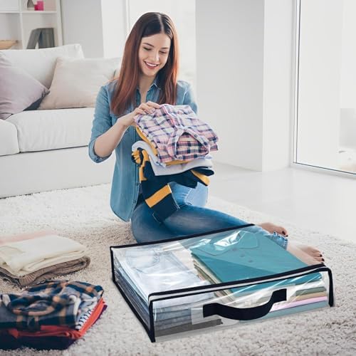 6 Pcs Clear Clothes Storage Bag Organizer with Reinforced Handle, Clothes Blankets Storage Bags for Sweater Clothes Bed Sheet Quilt Organizer with Zipper for Closet Linen Sweater Bed Sheet Pillow - Image 6