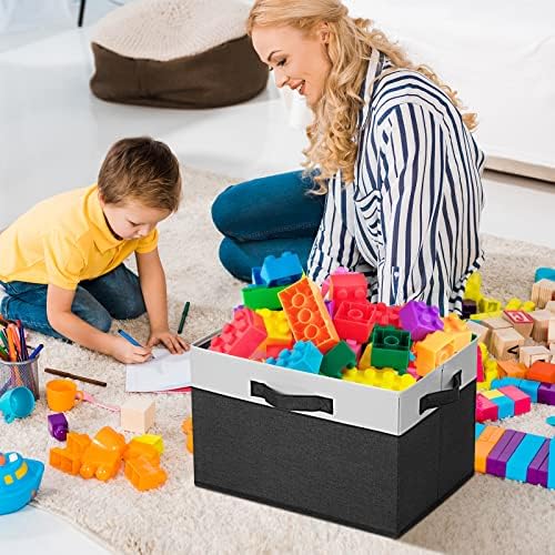 GhvyenntteS Large Storage Baskets for Shelves 6 Pack, Collapsible Fabric Storage Bins with 3 Handles, Decorative Closet Organizers and Storage bins for Clothes Blanket Beddings (Black, 15"x11"x9.6") - Image 6