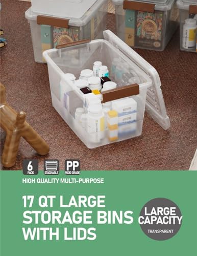 WYT 6 Pack 17qt Clear Plastic Storage Bin with Lid and Latching Buckles, Stackable Tote Organizing Box with Handle - Image 6