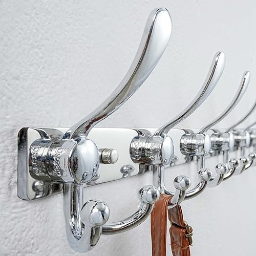 Dseap Coat Rack Wall Mount 37 Inch, Heavy Duty 12-Gauge Base vs Flimsy 1mm, Double-Thick Solid Anti-Snap Hooks, 16” Stud-Mount, Stainless Steel 10-Hook Hanger for Closet Entryway, Chromed - Image 2