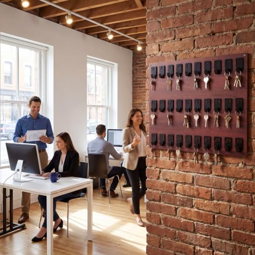 Beeveer Acrylic Key Holder Board with 30 Hooks, Wall Mount Organizer,Walnut - Image 4